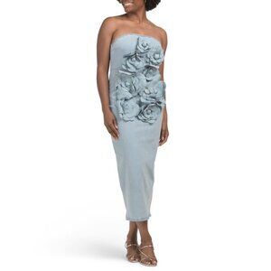 DALIA MACPHEE denim Strapless 3d Floral Denim Dress